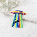 Funny UFO acrylic pendant with colorful tractor beam and human silhouette for DIY crafts - Rainbow Beam UFO (Style 3)