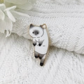 Ciondolo gatto carino in smalto bianco con bordo dorato per creazione di gioielli fai da te - Stile Siamese / Grigio Scuro (5)