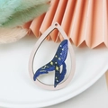 Wooden teardrop pendant with blue whale starry sky pattern and celestial design - Whale