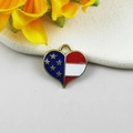 USA flag heart charm with gold frame and blue, red, white enamel for DIY jewelry - Star Stripes Heart Shape (5007939385600)