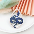 Starry sky teardrop wood pendant with blue snake print for DIY jewelry making - Snake