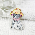 Cute DIY cat charm with mushroom hat and pink scarf made of printed wood material - Mushroom Hat Cat With Glasses Style