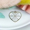 White heart charm with golden spider web pattern for Halloween jewelry making - White