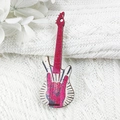 Guitar shaped purple wooden charm with rock gesture print for DIY jewelry making - Purple And Red Rock Gesture Style