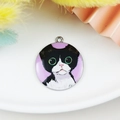 DIY silver-edged alloy pendant featuring a black and white cat charm for jewelry making - Black and White Cat Style (2)