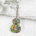 Bohemian style colorful floral print wooden guitar charm pendant for DIY jewelry making - Bohemian Floral Style