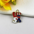 USA flag letter charm in red, white and blue enamel with gold alloy border for DIY jewelry - USA Letters Shape (5007939385606)