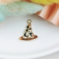 Golden Halloween witch hat charm with black enamel moon and stars for DIY jewelry - Gold Witch Hat with Star and Moon (5245276602930)