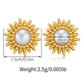 Detailed view of sunflower pearl earrings with dimensions showing 1.5cm width and 0.6cm pearl size - Sunflower Pearl (KE1449-3)