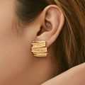 French vintage irregular gold bar earrings with textured folds for women - Irregular Rectangular Texture (KE1537)
