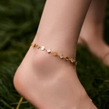 Tobillera bohemia dorada con cristales cuadrados y discos metálicos para el verano - Estilo de Disco Redondo de Strass Cuadrado (KA0239) / Chapado en oro 18K