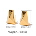 Detail showing irregular gold geometric earrings with dimensions and weight specs - Geometric Pyramid Style (KE1601)