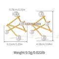 Detailansicht geometrischer Goldohrringe mit Perlen und technischen Abmessungen - 3D Rahmen Perle (KE1563)