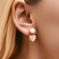 French vintage heart earrings with white mother-of-pearl and pearls in gold finish - 18K Gold / Heart Mother of Pearl Gold Bead Style (KE1565)