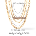 Detailed size parameters of 18K gold plated triple layered chain necklace with dimensions - Fashion Triple Layer Style (KN0480) / 18K Gold