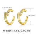 Dimensions détaillées des boucles d'oreilles dorées en C avec zircons et mesures précises - En Forme de C à Une Rangée de Strass (KEAM0169)