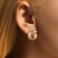 Golden chunky round earrings with spiral textured pattern in 18K gold plated finish - Spiral Pleated Disc (KE1353)