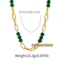 Collier artisanal perlé en turquoise verte et maillons dorés, longueur 52,5 cm - Style Perle de Pierre Verte (KN0518-3)