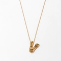Polished gold initial V pendant necklace with balloon style letter on cross chain - Letter V Style (KN0464-V)