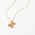 Golden necklace with polished floral charm and fine link chain in retro style - Letter X Style (KN0464-X)