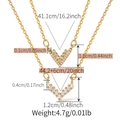 Dettagli dimensionali della collana a doppio strato a V placcata oro 18K con zirconi - Stile a Strati Doppia V (KN0544) / Oro 18K