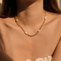 18K gold plated chain necklace with baroque pearls on model in warm sunlight - Bar Tube Pearl Necklace (KN0523)