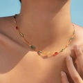 Elegante gouden ketting met meerkleurige glazen stenen in marquise-slijpvorm - Veelkleurige Marquise Bezel (KN0574-2)