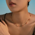 Elegante 18K vergulde ketting met robijnkleurige kralen aan een fijne ketting - Rode Kraal Gouden Dunne Ketting (KN0573-2)