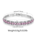 Detail view of silver floral bracelet with pink crystals and dimensions 18.6x0.8cm - Pink and White 3-Row Style (KB0777-1)