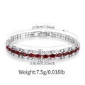 Detailed view of silver bracelet with red marquise gems and clear zircon inlay - Red and White 3-Row Style (KB0777-2)