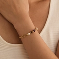 Elegante bracciale di perle fatto a mano con catena d'oro spessa e pietre naturali - Stile Patchwork Perlato con Perla e Pietra Viola (KB0751)