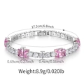 Macro detail of silver tennis bracelet with pink square and white round cubic zirconia - Pink Square and Round Alternate Style (KB0778-2)
