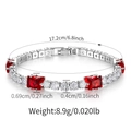 Detailed dimensions of tennis bracelet with red stones and square zircons crystals - Red Square and Round Alternate Style (KB0778-3)