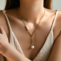 Minimalist 18K gold plated necklace featuring baroque pearls on a paperclip chain - Asymmetric Paperclip Pearl Necklace (KN0548)