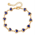 Close-up of gold chain bracelet with blue enamel hearts and adjustable lobster clasp closure - Deep Blue Heart Bracelet (KB0799-4)