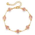 Detail of pink crystal beads on a thin gold chain with adjustable lobster clasp closure - Pink Bead Gold Chain Bracelet (KB0803-1)
