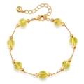 Detail of gold thin chain bracelet featuring seven faceted yellow crystals and lobster clasp - Yellow Bead Gold Chain Bracelet (KB0803-2)