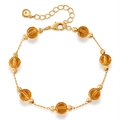 Detail of gold chain bracelet with amber glass beads and lobster clasp closure - Amber Bead Gold Chain Bracelet (KB0803-4)
