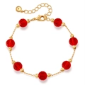 Detail of red faceted glass bead bracelet with gold chain and adjustable lobster clasp - Red Bead Gold Chain Bracelet (KB0803-5)