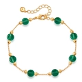 Detail of gold chain bracelet with green faceted beads and adjustable lobster clasp - Dark Green Bead Gold Chain Bracelet (KB0803-6)