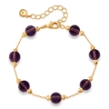 Detail of gold bracelet with purple crystal beads, lobster clasp and extension chain - Purple Bead Gold Chain Bracelet (KB0803-7)