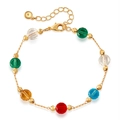Gold chain bracelet with colorful faceted glass beads and adjustable lobster clasp closure - Multicolor Bead Gold Chain Bracelet (KB0803-8)