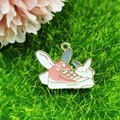 Detail of pink cartoon high-top sneaker and white bunny enamel charm for DIY jewelry - Sneaker Rabbit