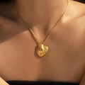 Classic gold snake chain necklace with orange and white striped enamel heart pendant - Orange and White Striped Style