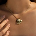 Classic gold heart pendant necklace with black and white stripes on a snake chain - Black and White Striped Style