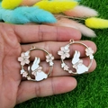 Golden enamel flower wreath pendant with white rabbit and pink bow for jewelry DIY - Wreath Bunny Style