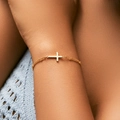 Elegant gold plated cross bracelet with delicate double chain for women - Double Chain Cross (KB0591)