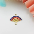 Macro detail of plum blossom fan jewelry connector with red enamel and blue rhinestones - Red Scroll Blue Rhinestone Pearl Style (5)