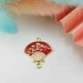 Pendentif éventail de style chinois en émail rouge et rose avec finition dorée - Style Pin Rouge Rose (3)