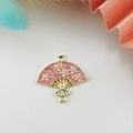 Pendentif éventail fleur de prunier rose et cristaux pour création de bijoux DIY - Style Strass Fleur Rose Or (4)